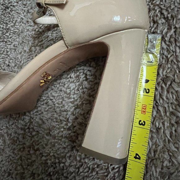 Prada Women's Cream Patent Leather Strap Shoes. - Picture 13 of 13